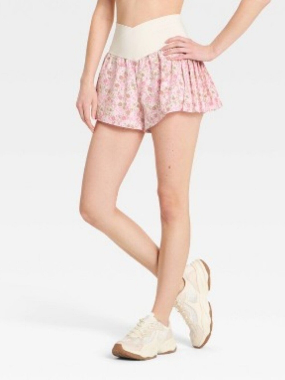 Women's Crossover Waistband Pleated Side Woven Shorts JoyLab" Pink Floral M